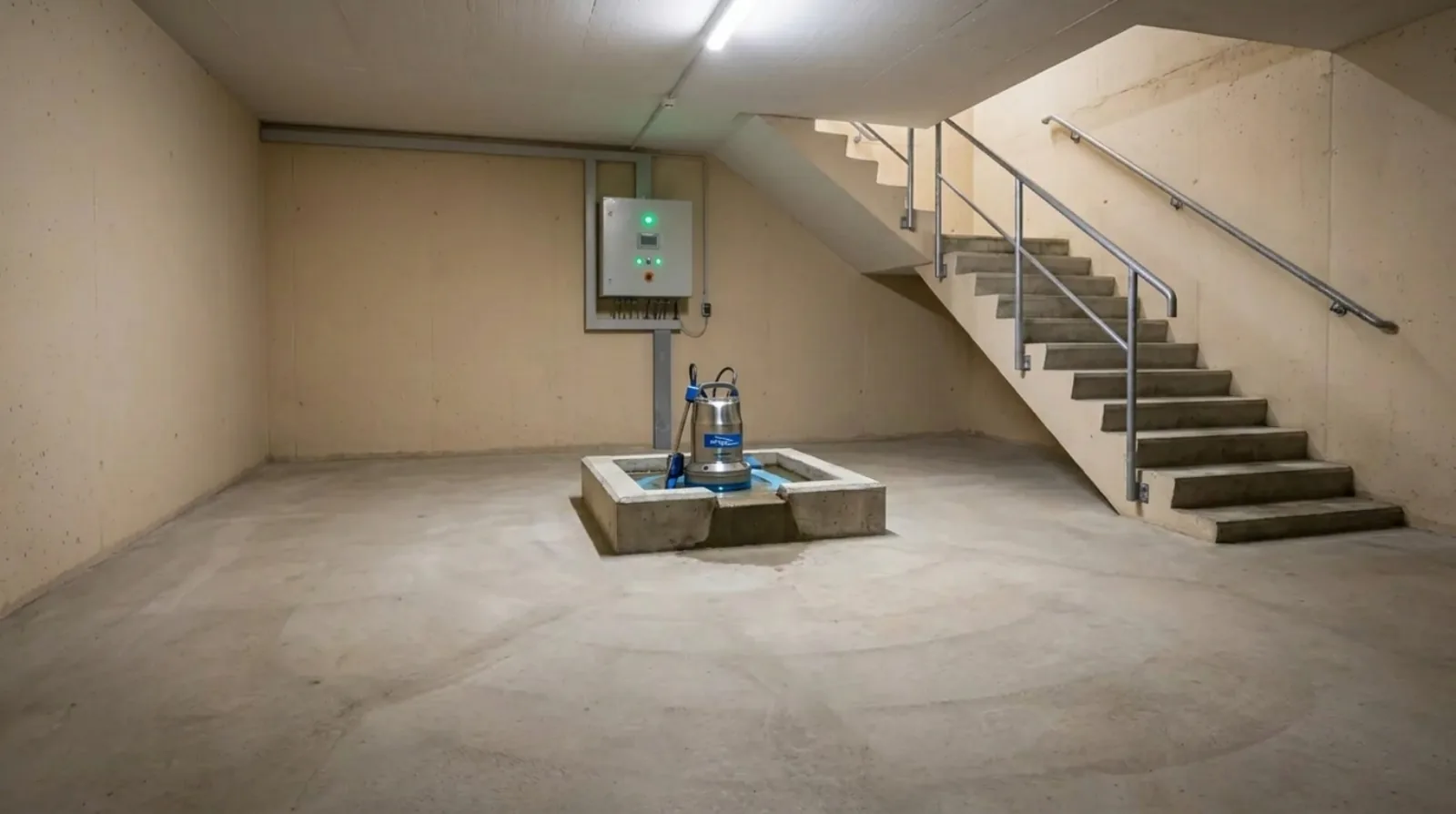 Local technique propre avec nouvelle pompe Flygt après intervention SOS Relevage