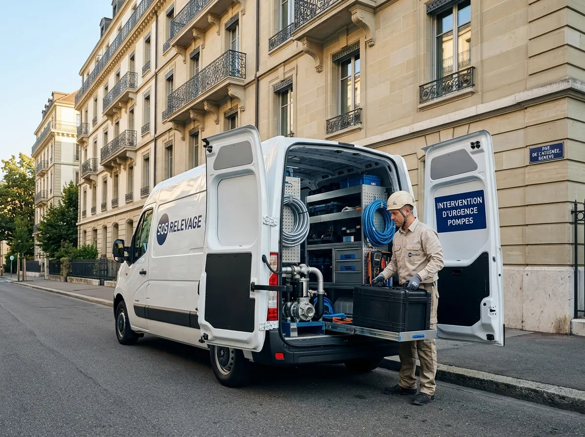 Camionnette SOS Relevage devant immeuble Genève